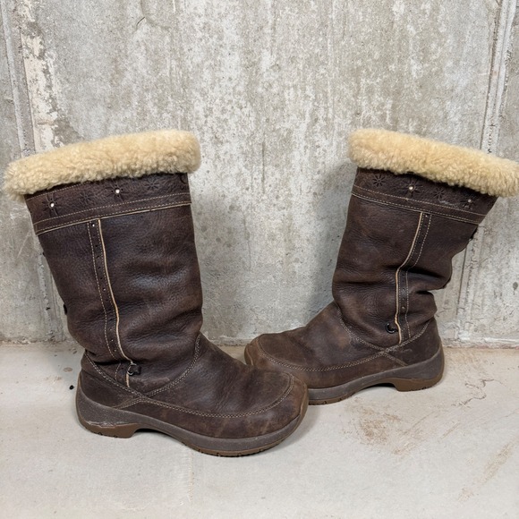 Ulu Shoes - Ulu Womens Brown Leather Shearling Lined Winter Boots Mid Calf Size 7 7KOLL40702